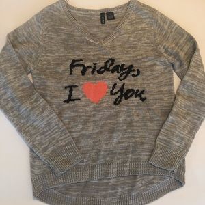 Gray v-neck fun Fridays sweater